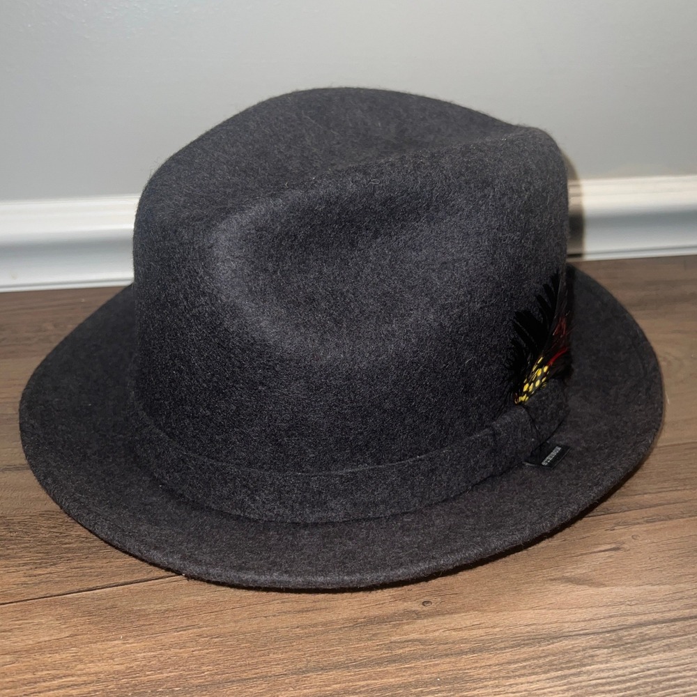 Stetson Tomball Black Mix Pure Wool Fedora Hat Made in USA Size 7 1/2 R 60 W/Tag